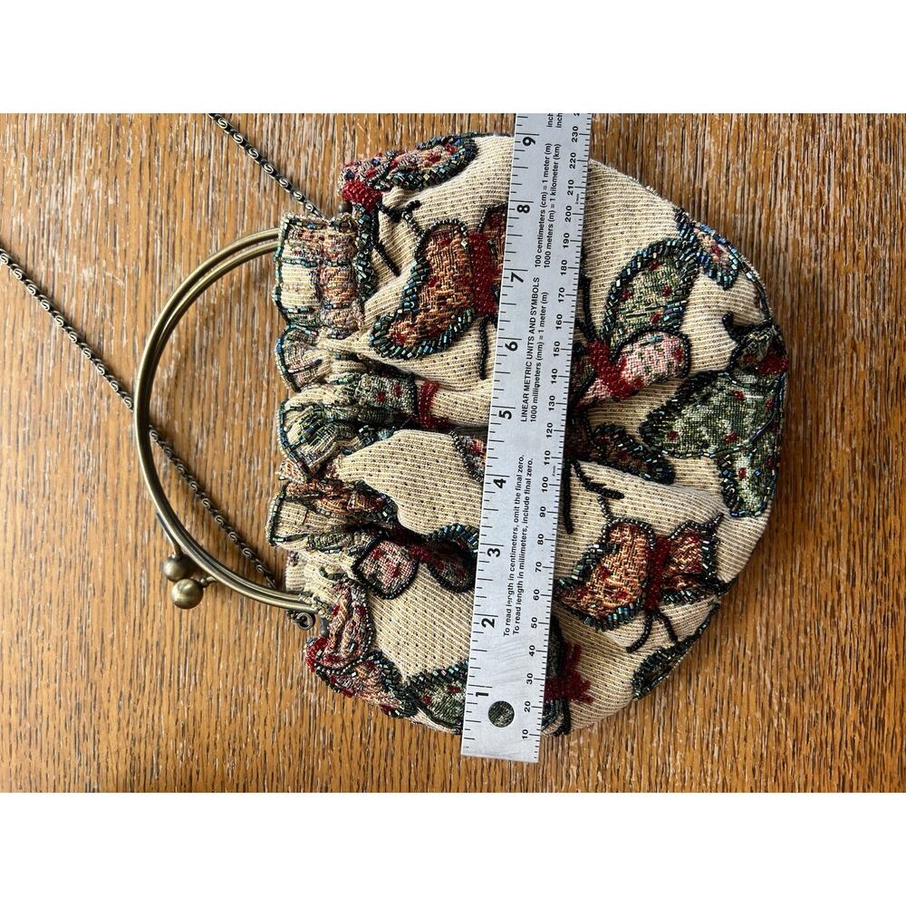 Vintage Beaded Butterfly Tapestry Purse W/Kiss Lock Clasp Handle Or Chain Strap - Picture 4 of 7